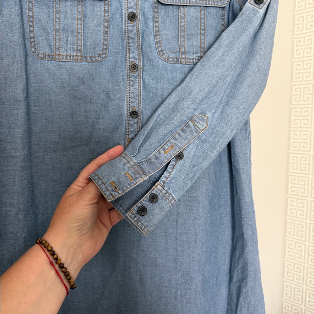 J. Crew Chambray Button-Up Shirt Dress in Light Blue - Picture 2 of 8